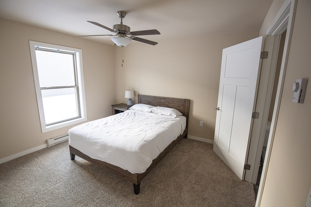 Bedroom layout context for checking door line, sleep comfort, walking path, and privacy