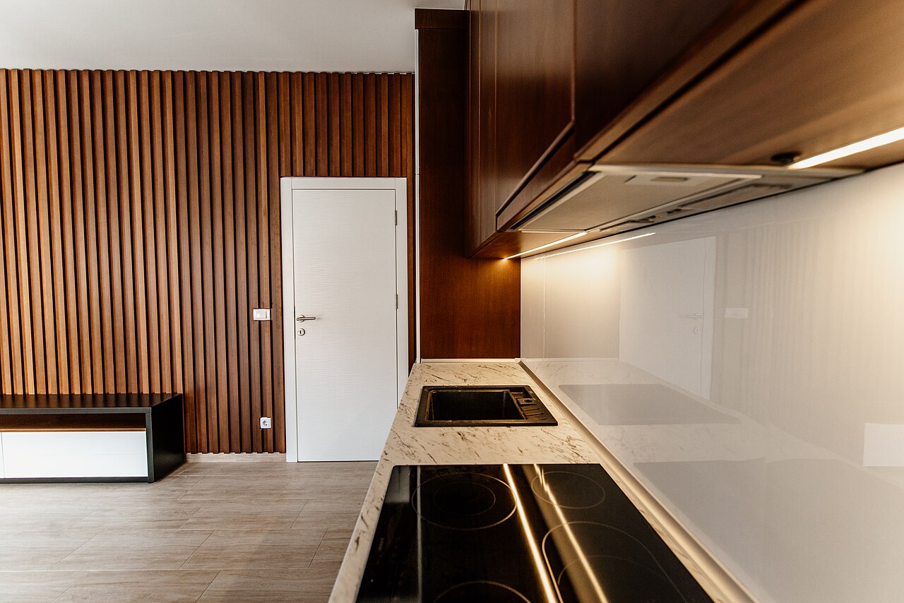 modern kitchen interior supporting sink distance and work path