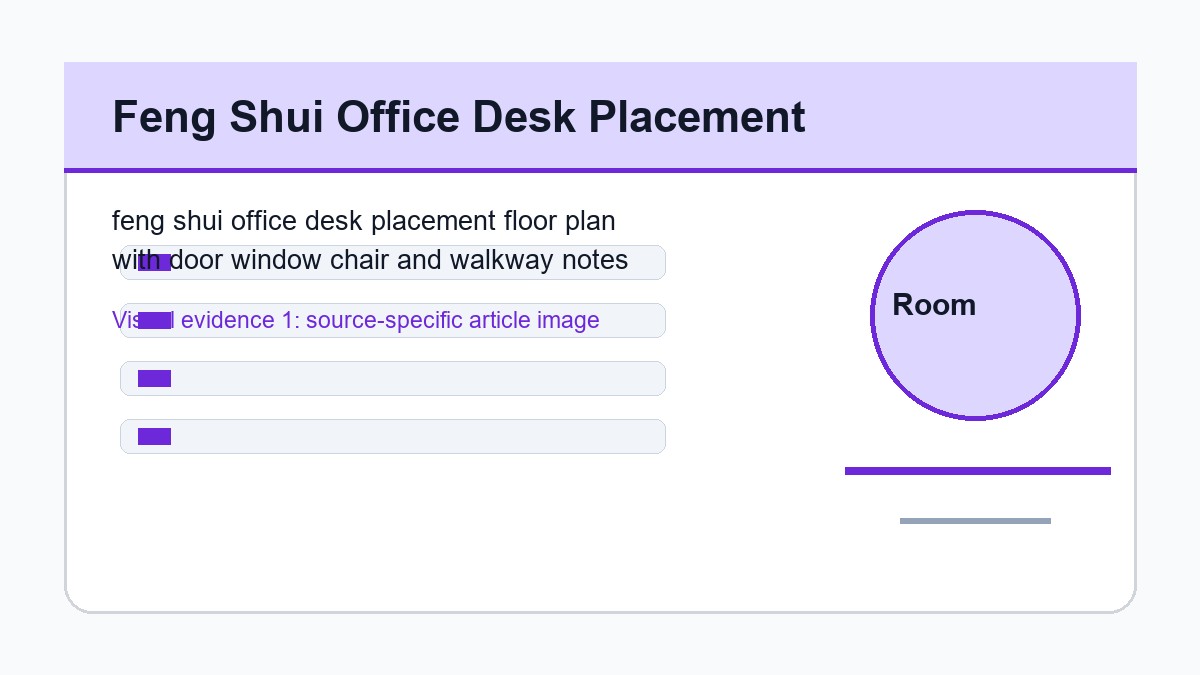 feng shui office desk placement floor plan with door window chair and walkway notes